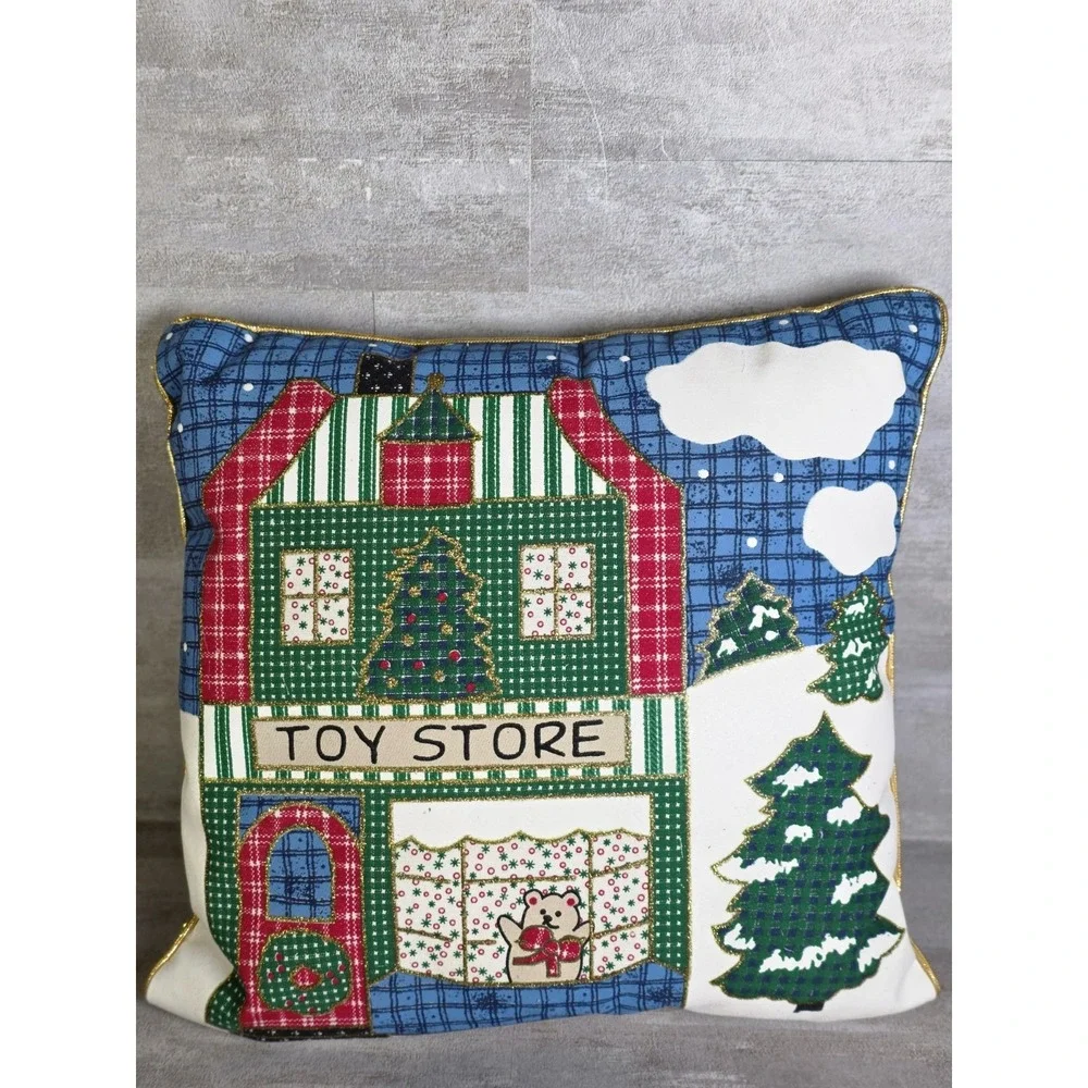 Holiday Christmas Pair Throw Pillow Post Office Toy Store Decor 11x11